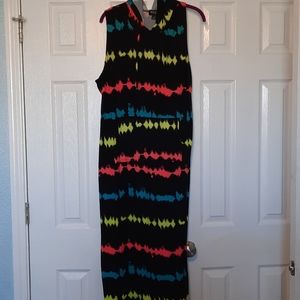 Rouge Neon Hooded Sleeveless Dress with Pockets